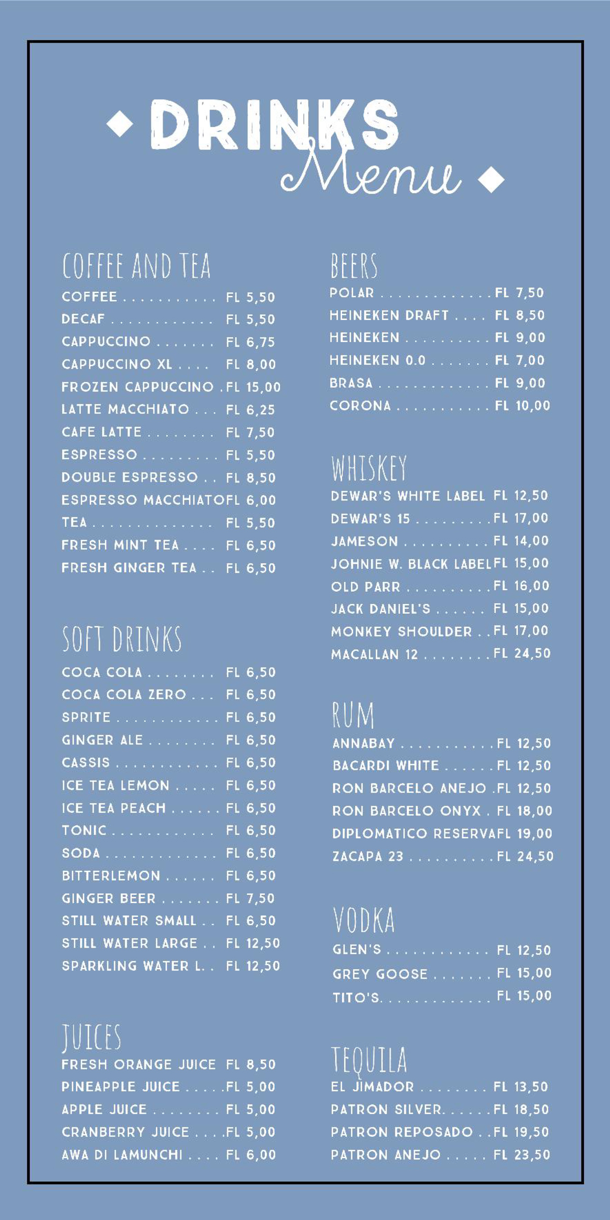 De Heeren at Sea Drinks Menu 1