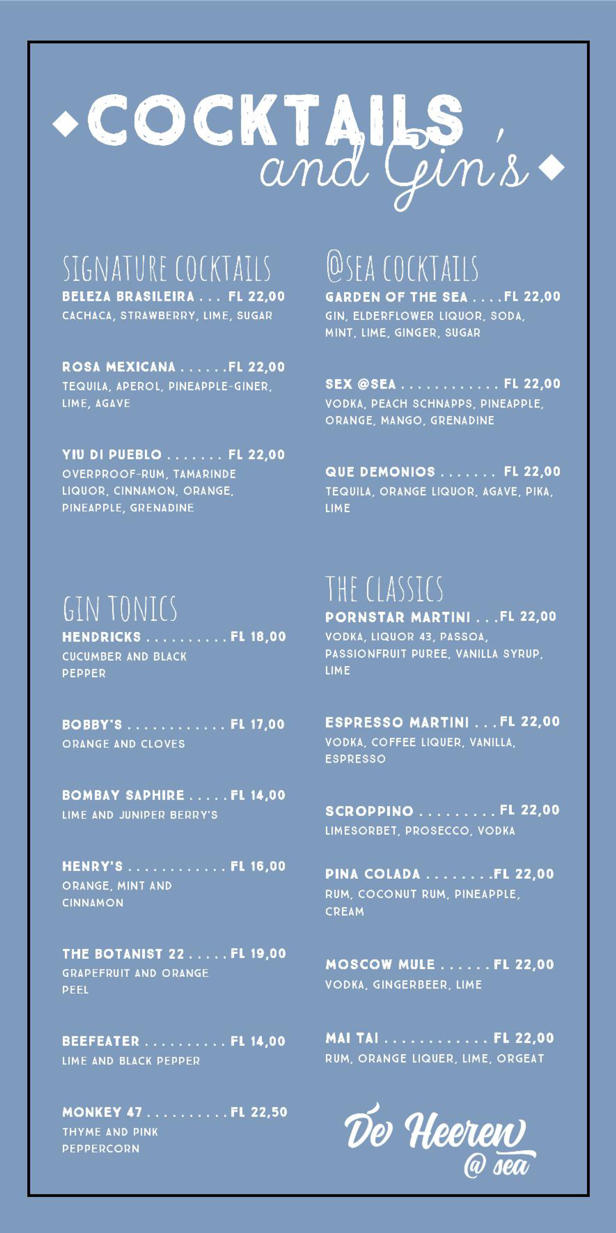 De Heeren at Sea Drinks Menu 3